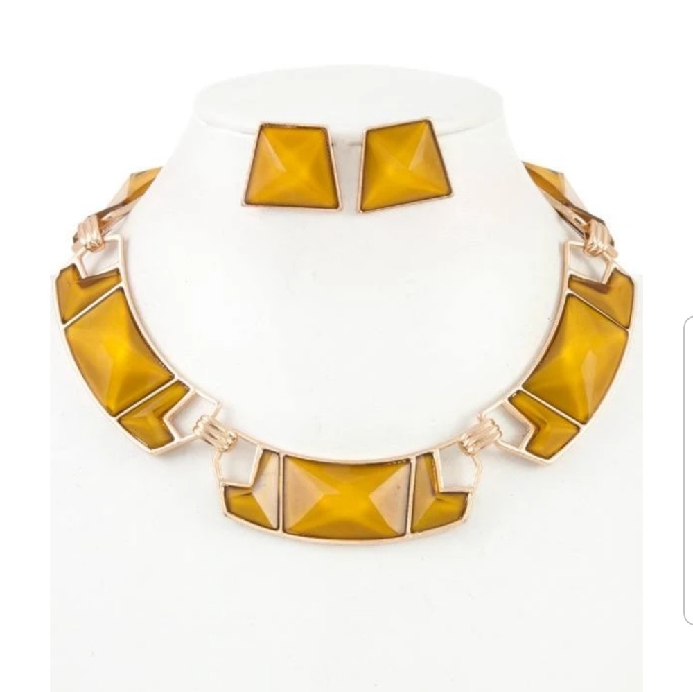 Faceted geo shape link necklace set